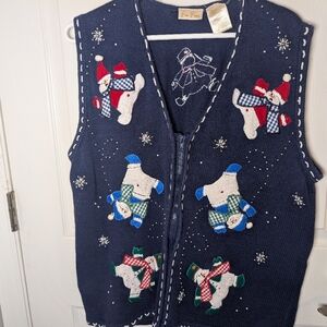 VTG Bobbie Brooks Snowman Winter Embroidered Christmas Sweater Vest Sz L